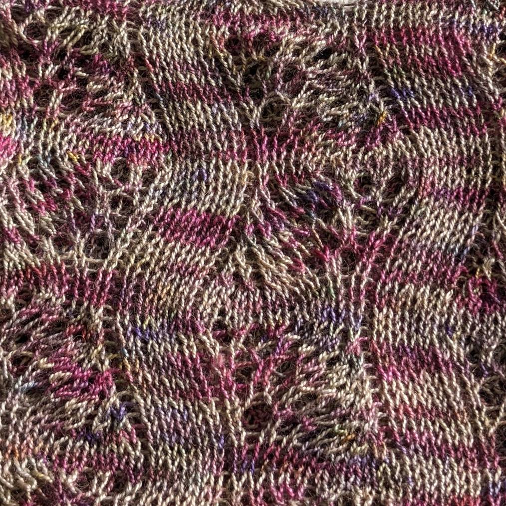 Hand-knitted feather stitch lace scarf