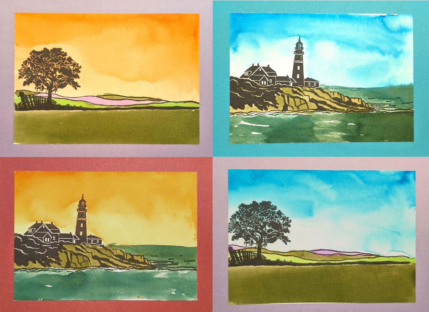 Hand-painted landscape cards - pack of four