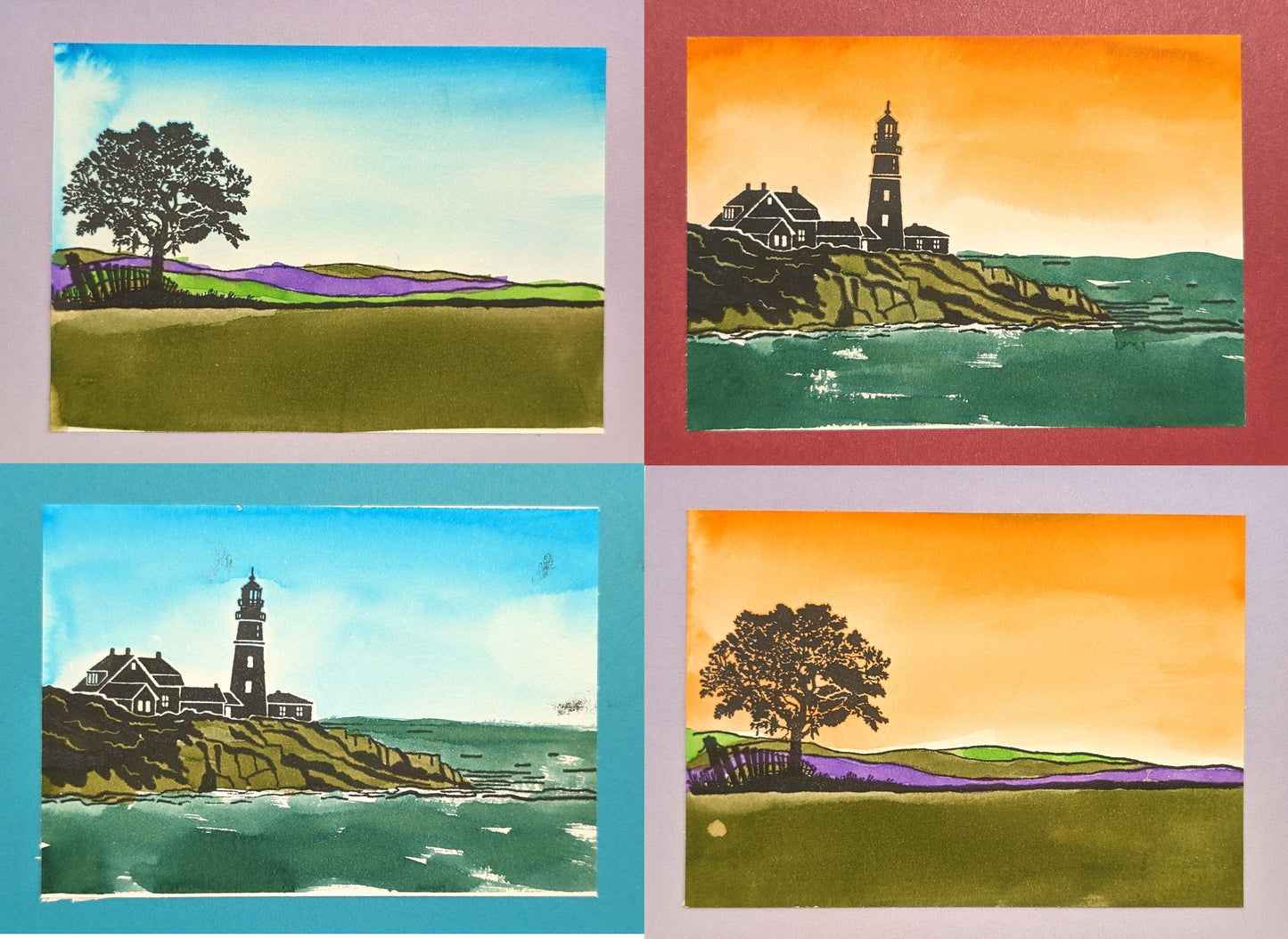 Hand-painted landscape cards - pack of four
