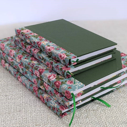 Handmade notebooks - green with pink flowers