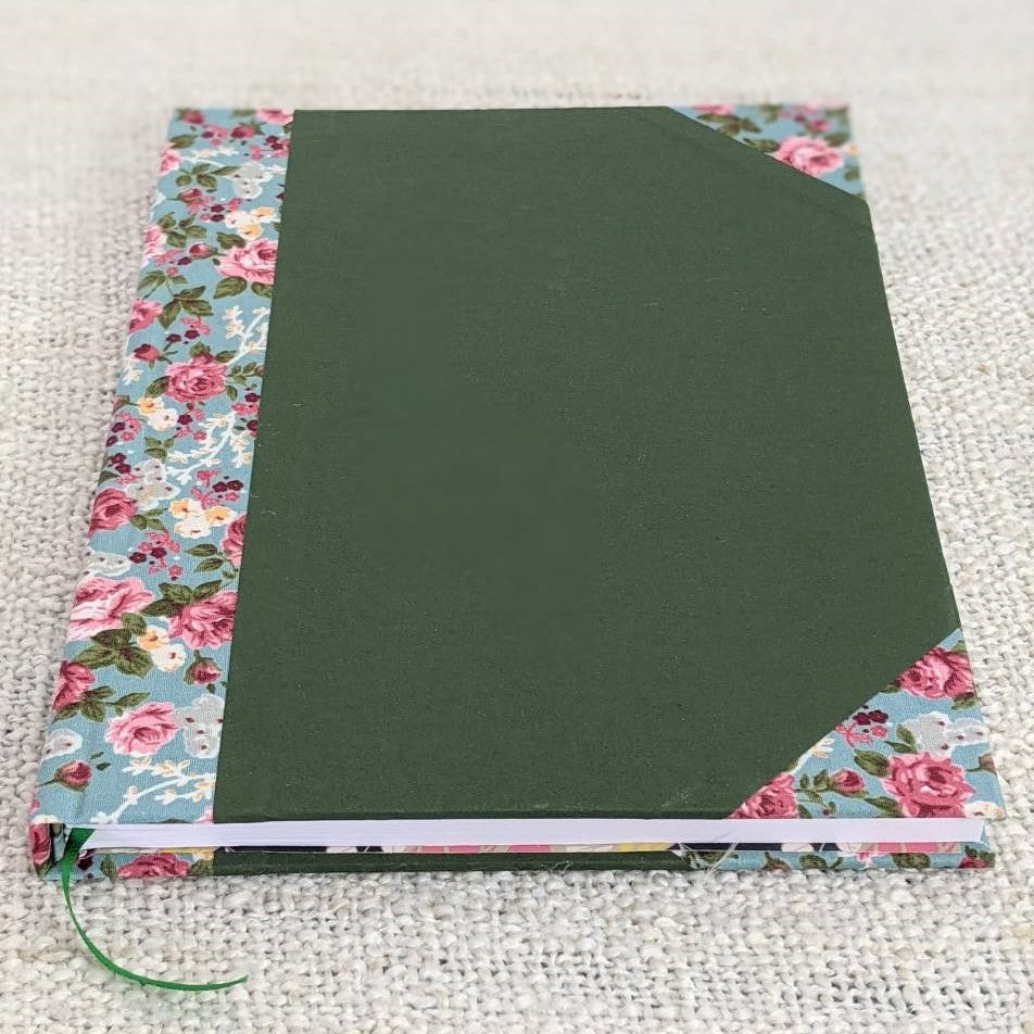 Handmade notebooks - green with pink flowers