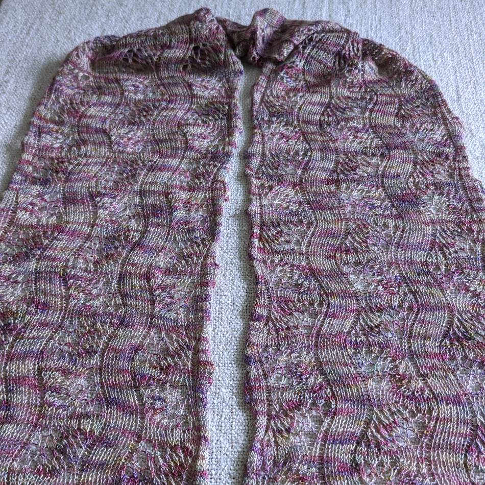 Hand-knitted feather stitch lace scarf