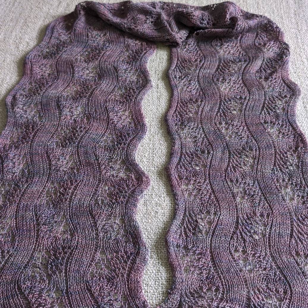 Hand-knitted feather stitch lace scarf