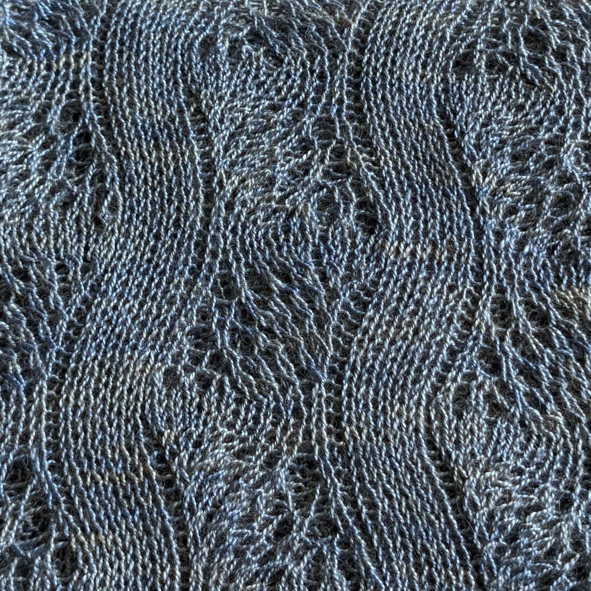 Hand-knitted feather stitch lace scarf