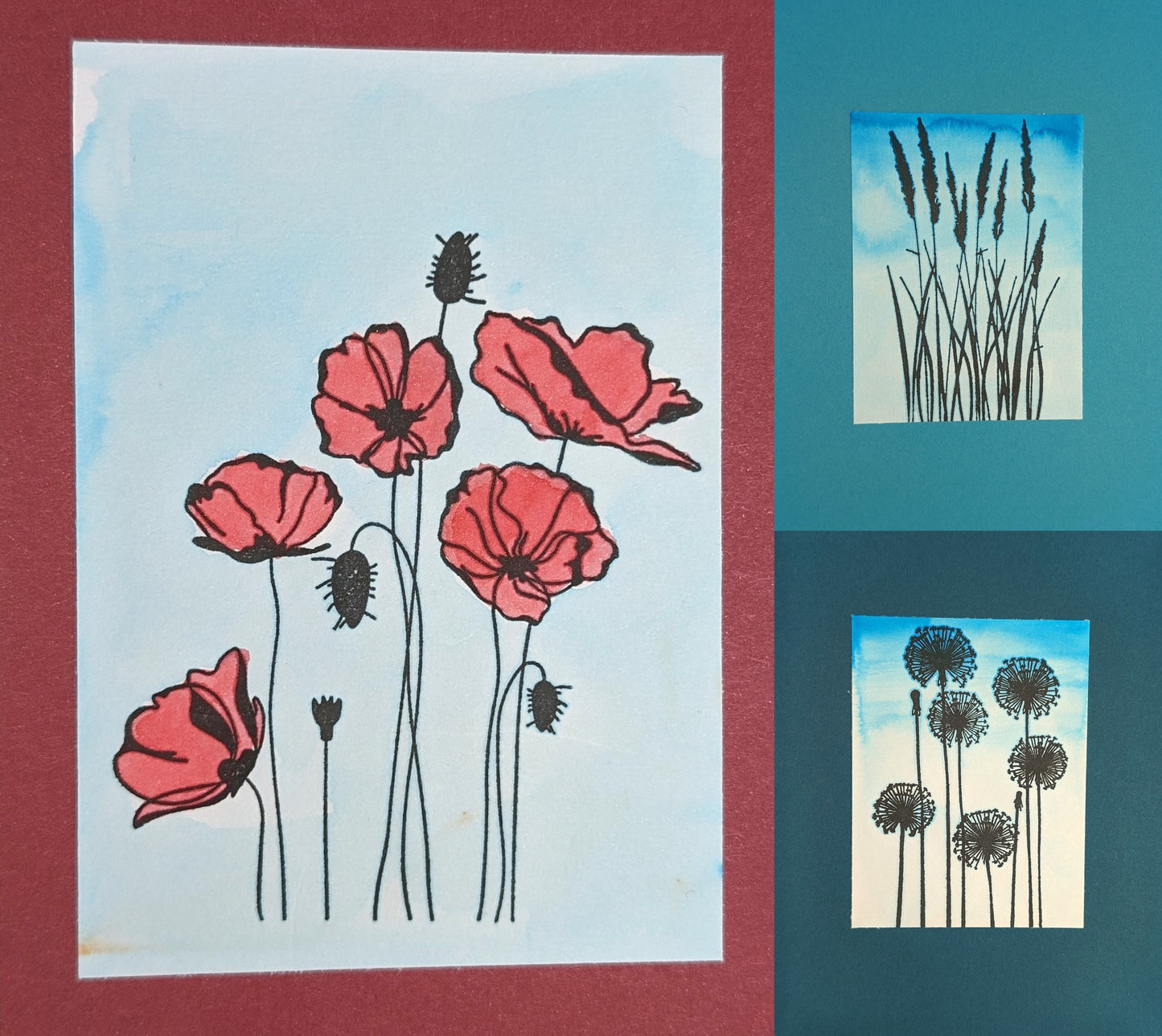 Hand-painted flower cards - packs of three