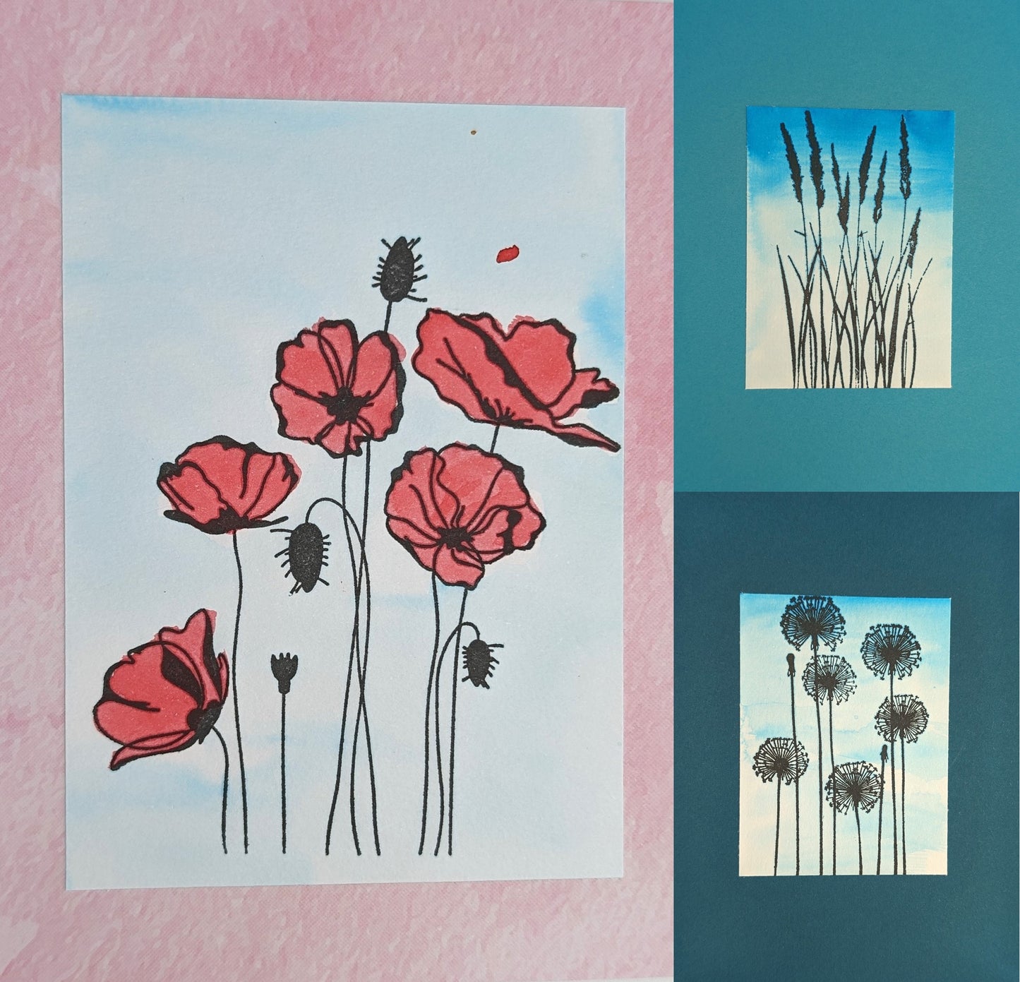 Hand-painted flower cards - packs of three
