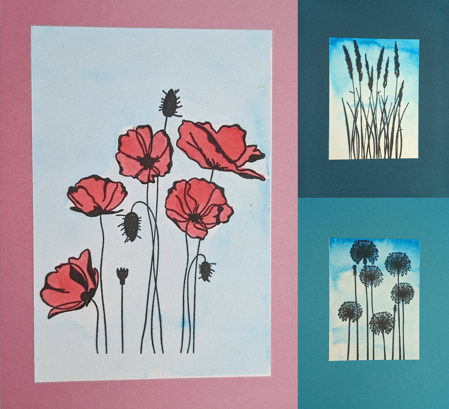 Hand-painted flower cards - packs of three